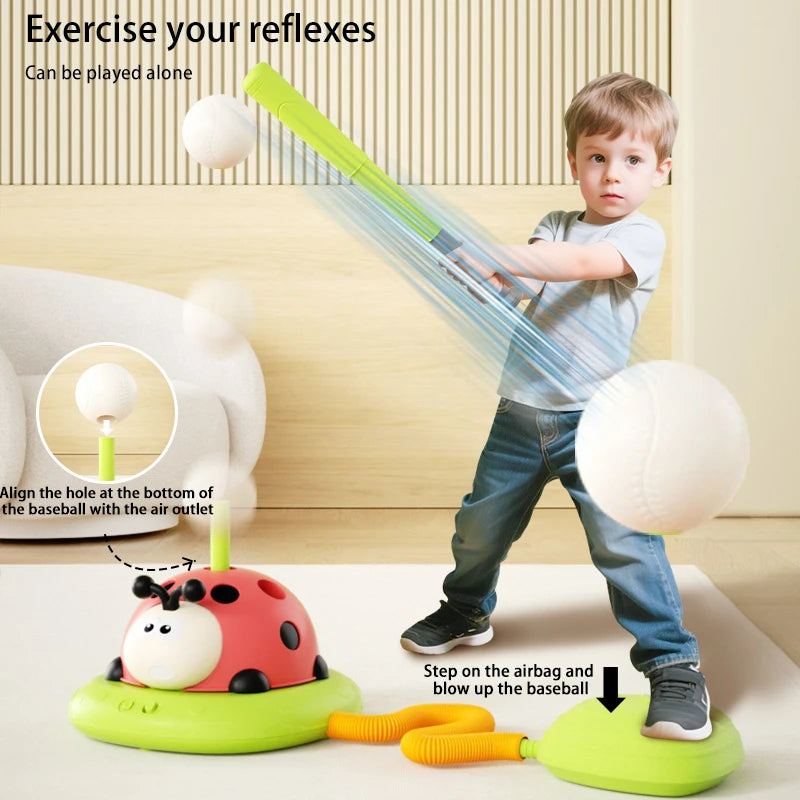 Kid smiling while playing with jumping rocket toy