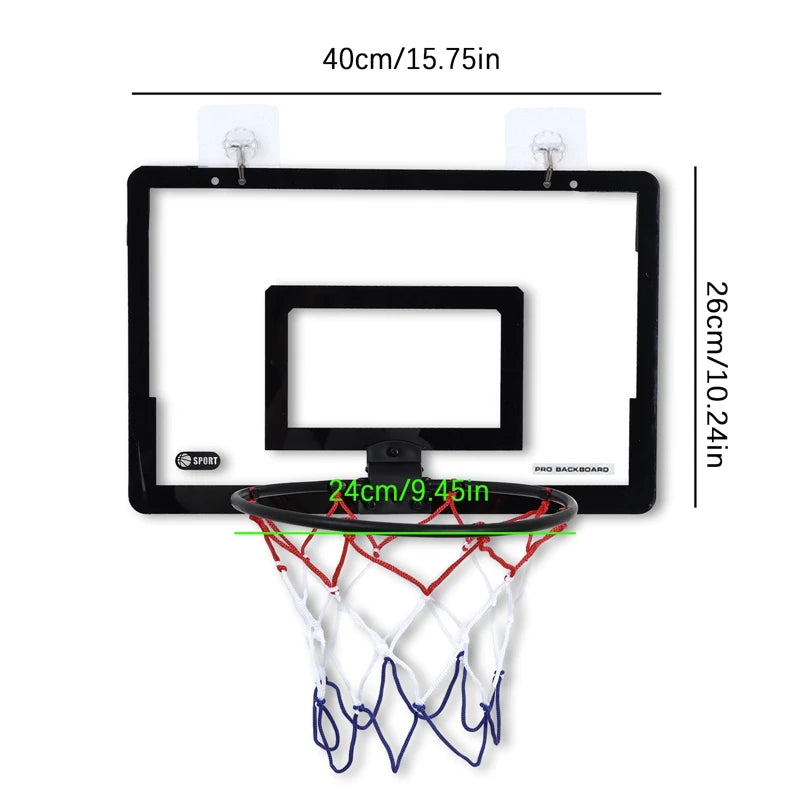 Installation display of wall-mounted basketball hoop using adhesive hooks