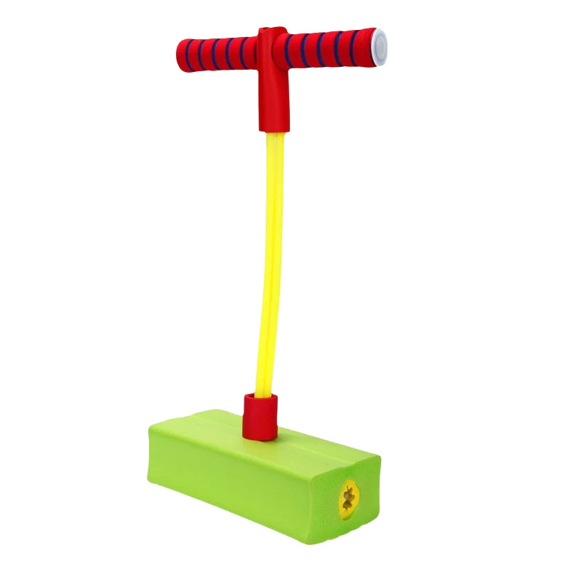 Parent and child playing together with jump balance toy at home