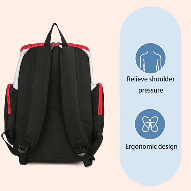 Side view showing adjustable shoulder straps and sleek design