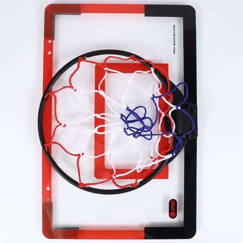 Transparent PC basketball backboard set with foldable hoop and tricolor net