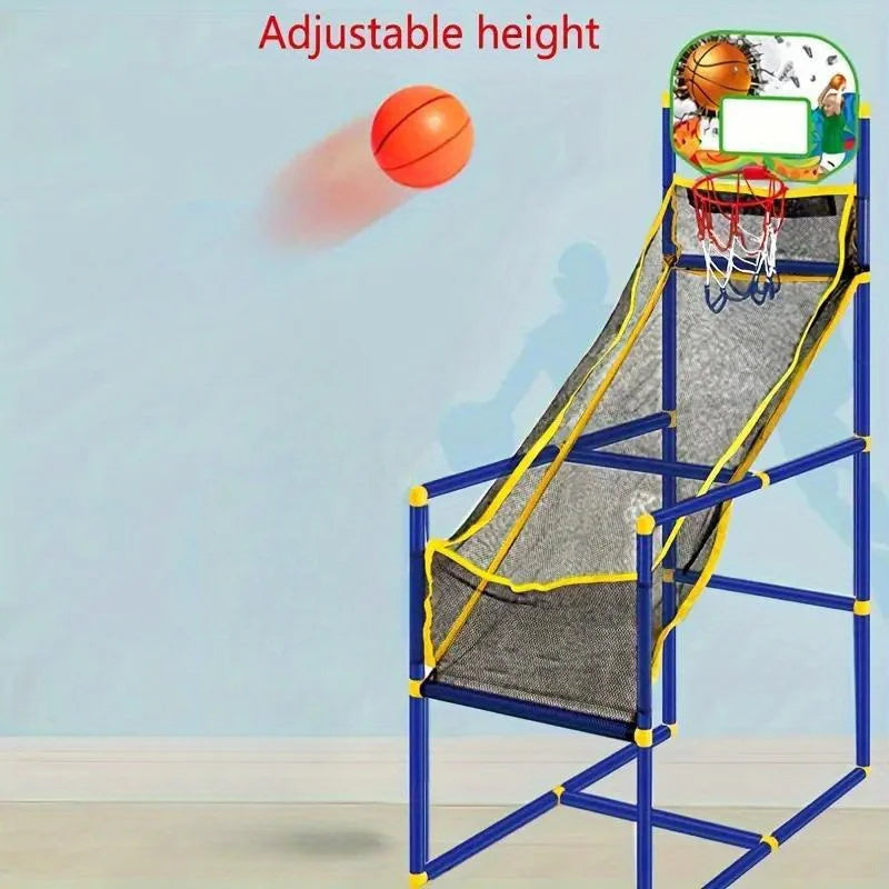 Portable basketball game setup in backyard