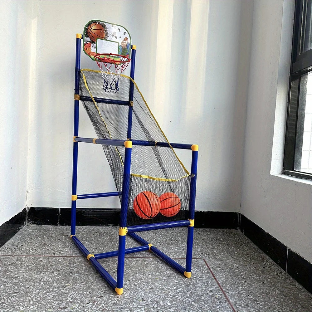 Full view of arcade basketball game set with two hoops