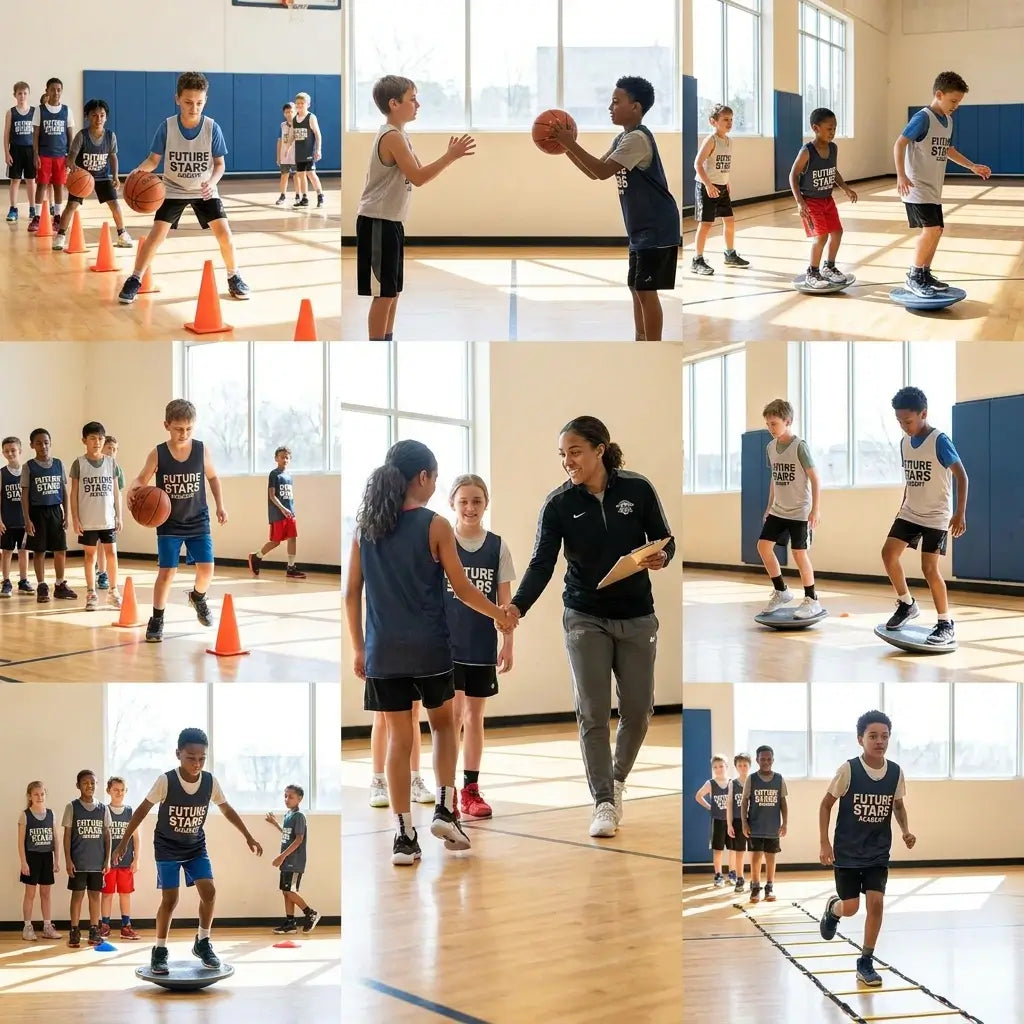 young basketball players training in the basketball stadium