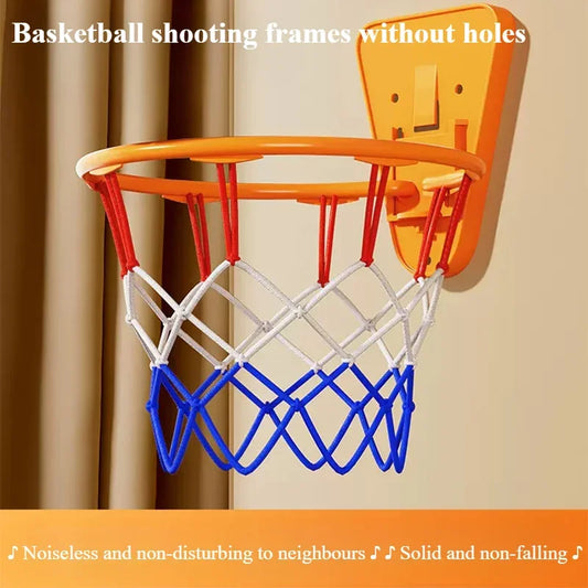 Wall-mounted kids basketball hoop, foldable and silent design, no drilling required