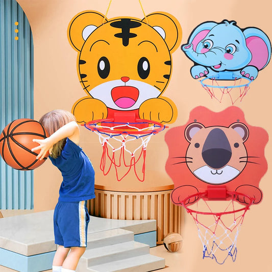 Child playing with mini basketball hoop indoors