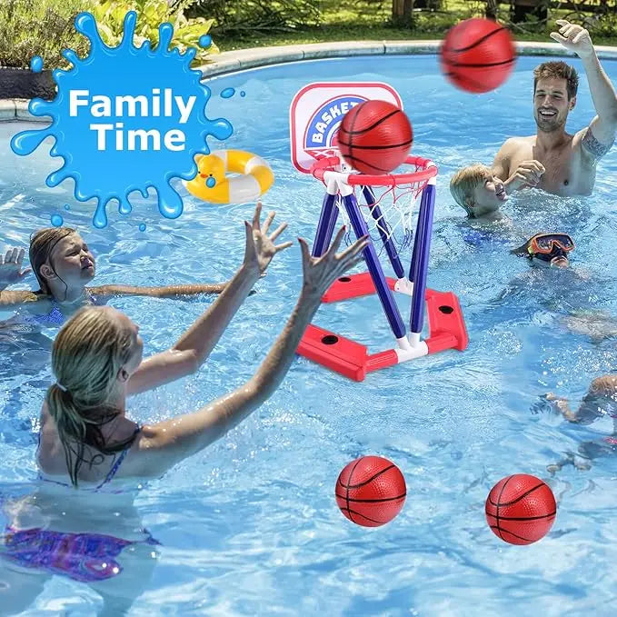 Close-up of ball going through floating hoop