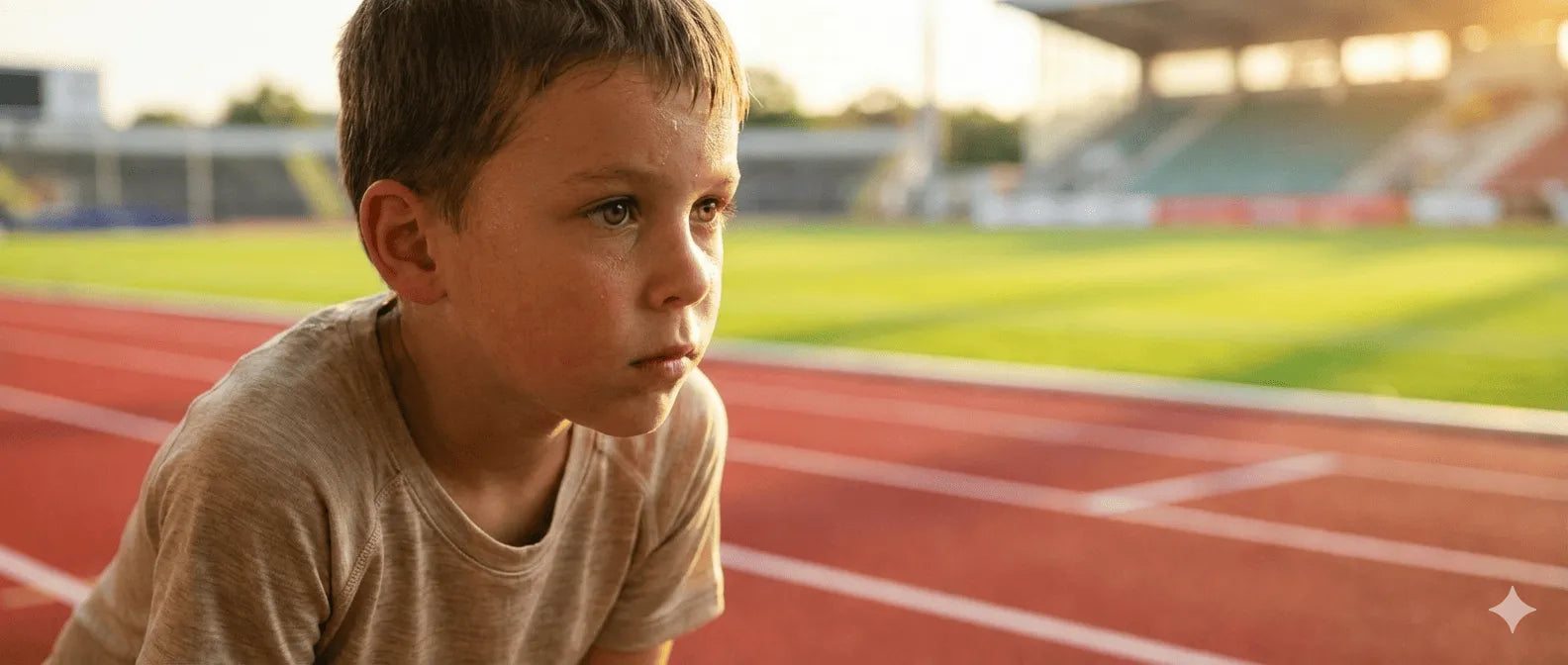 A close-up shot of a determined young athlete during training, representing the 'Endurance' pillar of First Pick's scientific 5+3 development methodology.