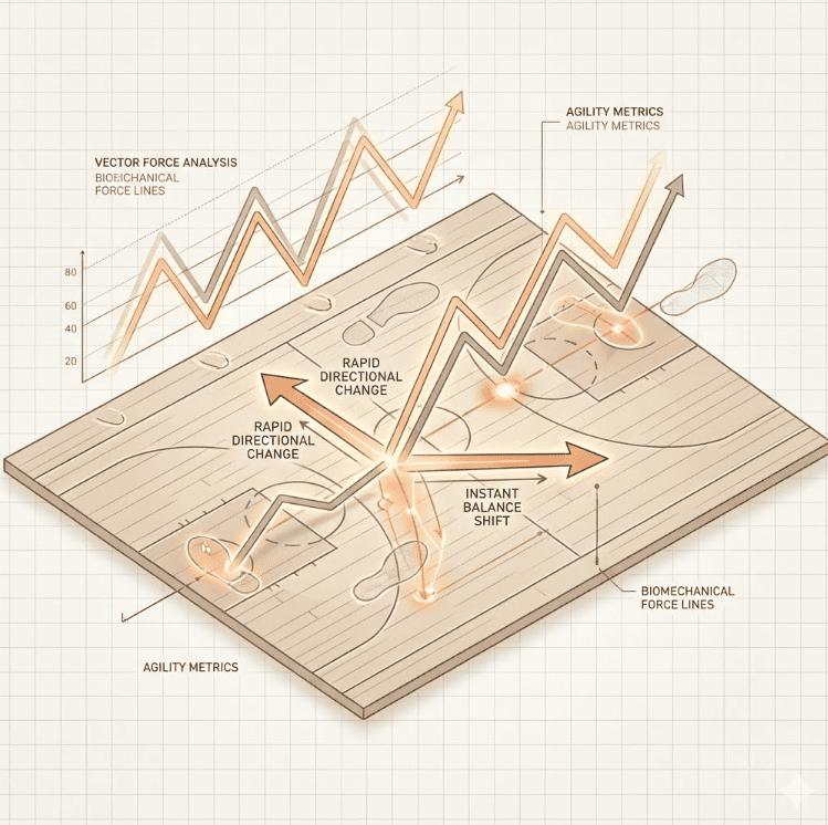 Scientific mapping of precision in instant directional change and footwork for kids in Melbourne, representing the Agility pillar of First Pick's 5+3 methodology.