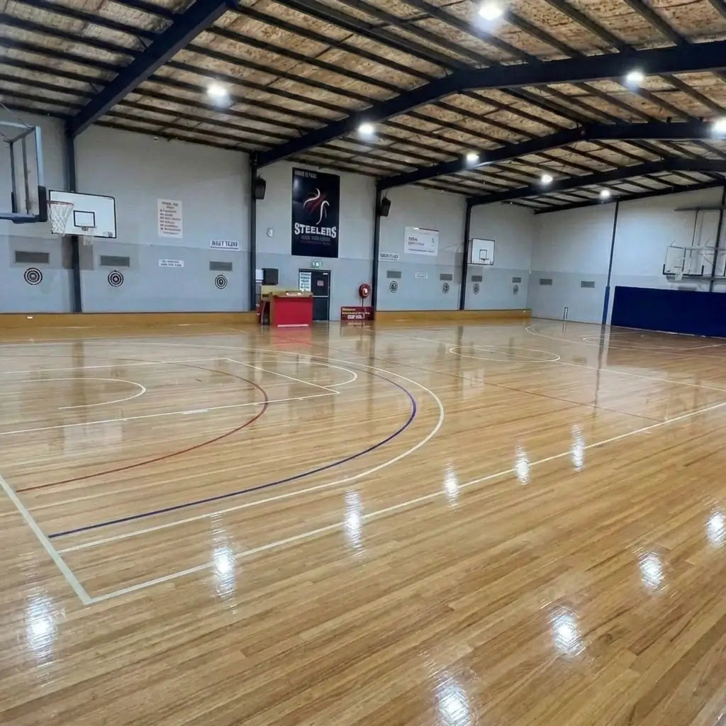 Professional indoor basketball courts at First Pick Academy’s Donvale campus, featuring high-grip flooring for junior training sessions.