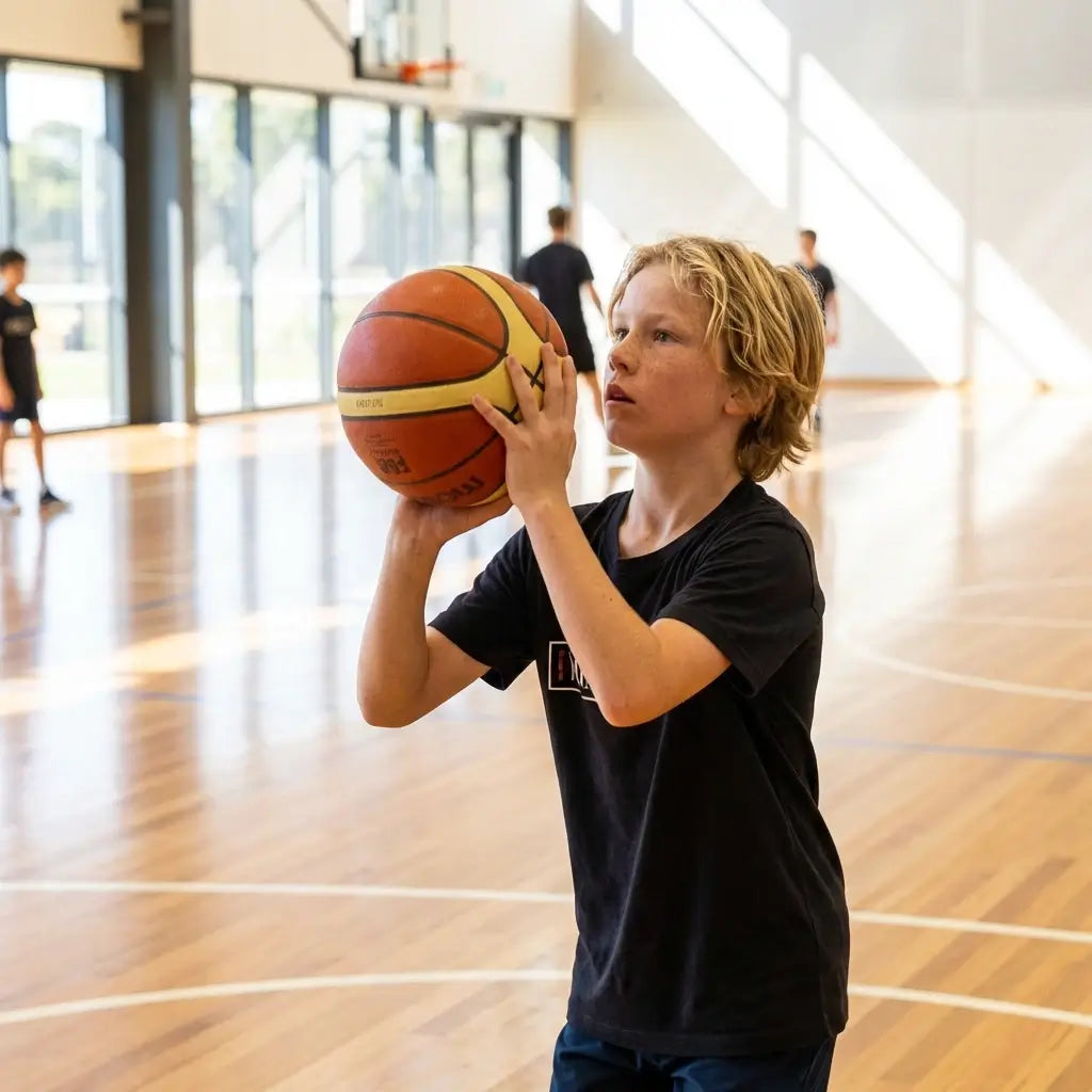 Close-up of a junior athlete using reaction training pods on a professional court, illustrating the 5+3 Methodology and neurological focus at First Pick Academy.
