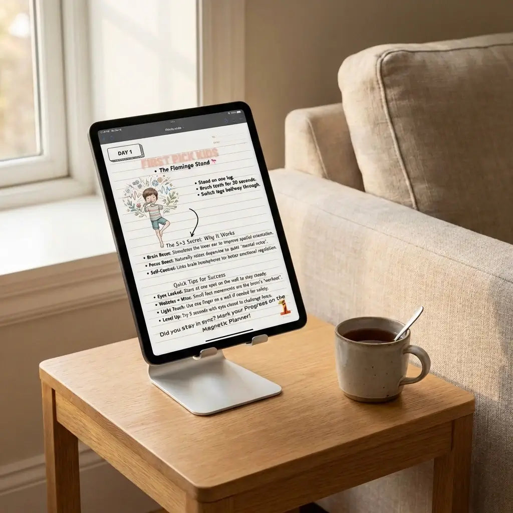 Exploded view diagram of the First Pick ADHD magnetic planner showing its three-layer construction: a stain-resistant writing layer, a high-definition printing layer, and a strong soft rubber magnet base.