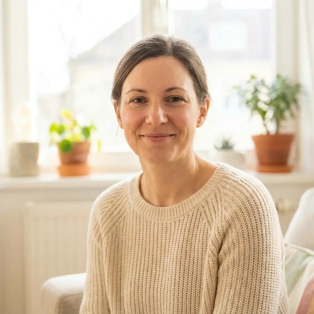 Warm approachable headshot of a smiling mother, bright natural friendly profile picture