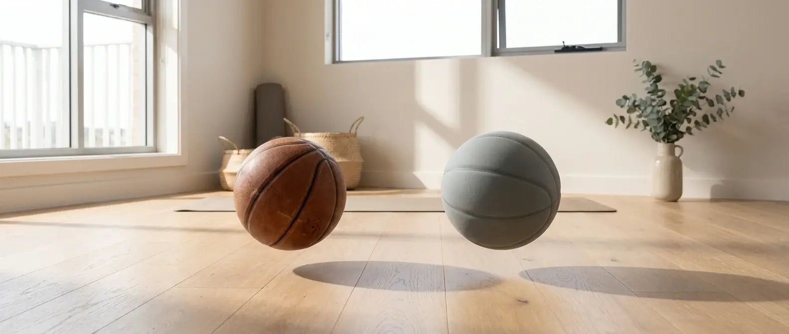 Silent basketball bounce comparison with real official basketball, consistent bounce for home training